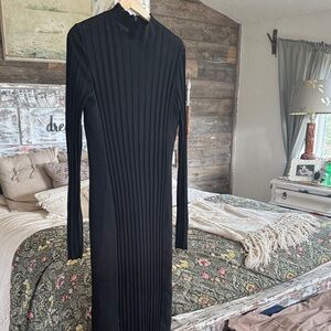 Vince Black Long Sleeve Ribbed Dress